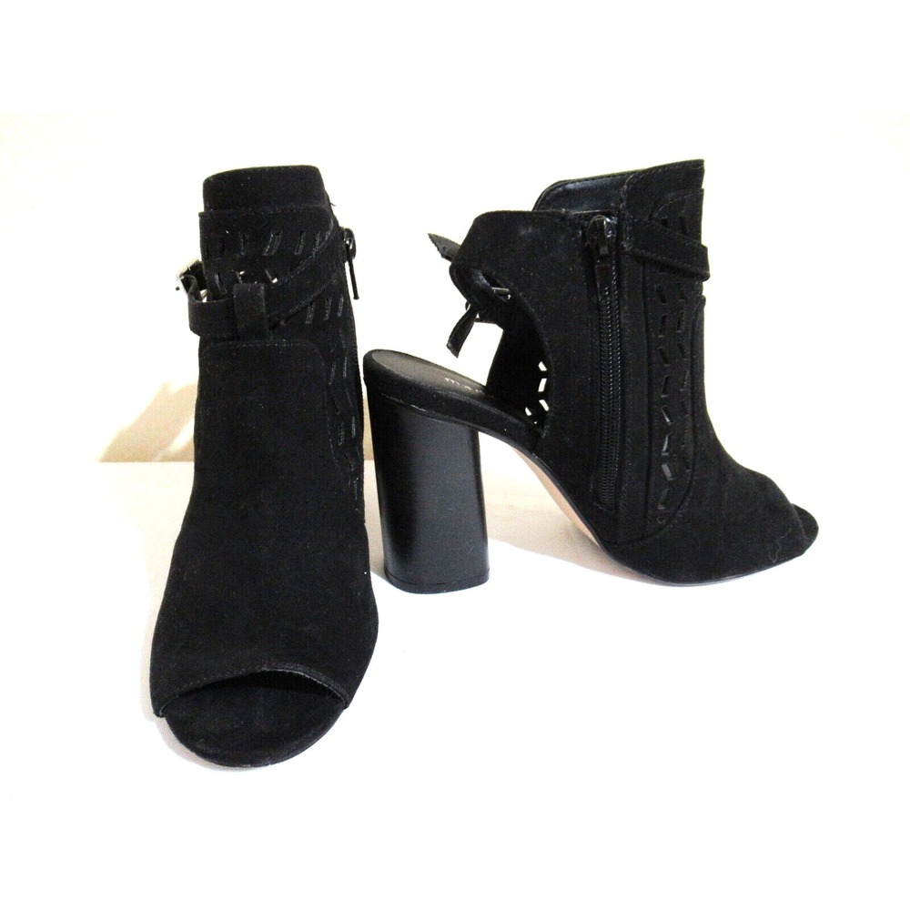 Madden Girl Size 7 Addyy Slingback Black Faux Suede Block Peep Toe Mule Sandals